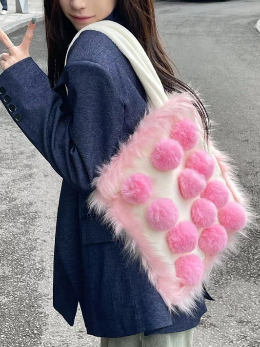 Fur Decorated Portable Bag　X2433