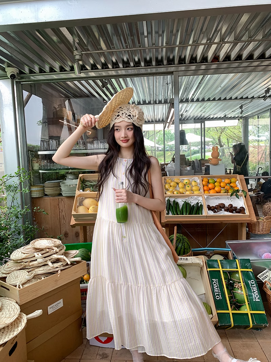 Striped Sleeveless Long Dress X3304