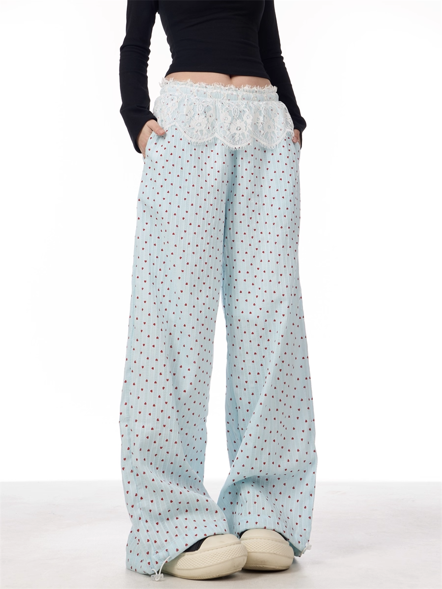 Lace Patchwork Wide-Leg Pants　X3387