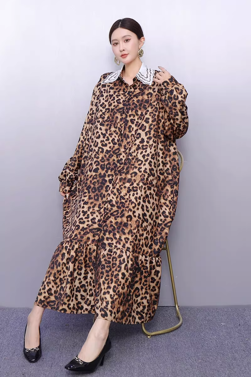 Leopard Print Long Shirt Dress　X3520