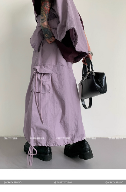 Vintage Purple Utility Vest & Drawstring Skirt Set　X3339
