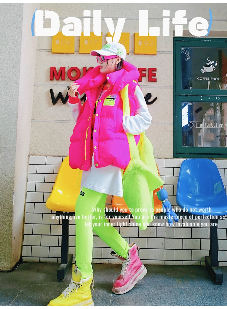 Neon Green Letter Patch Fleece Leggings X3412