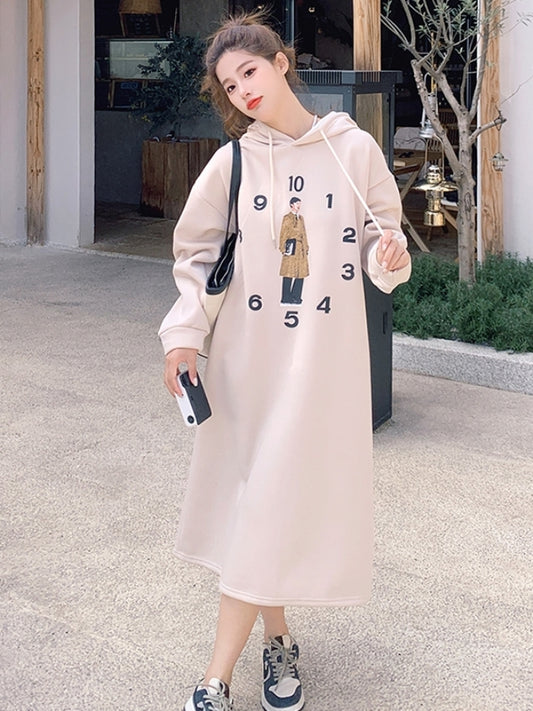 Printed sweatshirt hooded dress X2437 