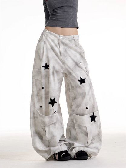 Vintage Retro Workwear Wide-Leg Pants　X3388