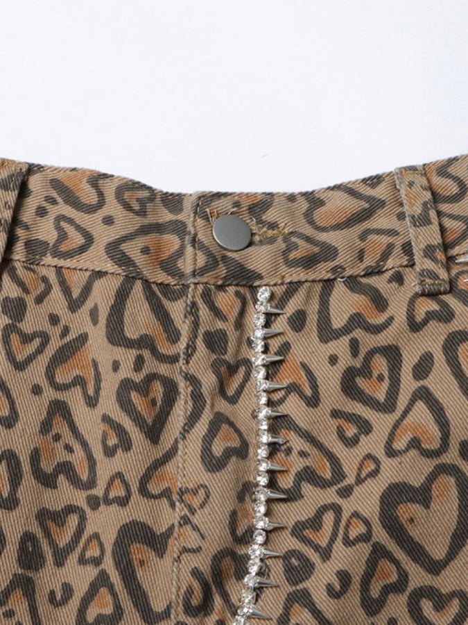 Leopard cut-out casual pants X2788