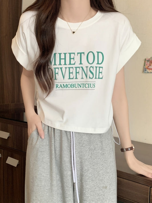 Logo print roll-up sleeve T-shirt X2361