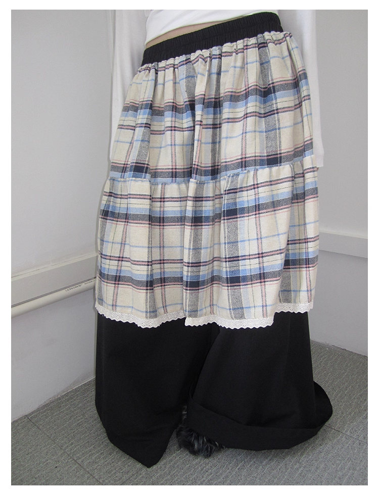 Plaid Patchwork Layered Wide Pants　X3420