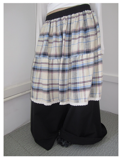 Plaid Patchwork Layered Wide Pants　X3420
