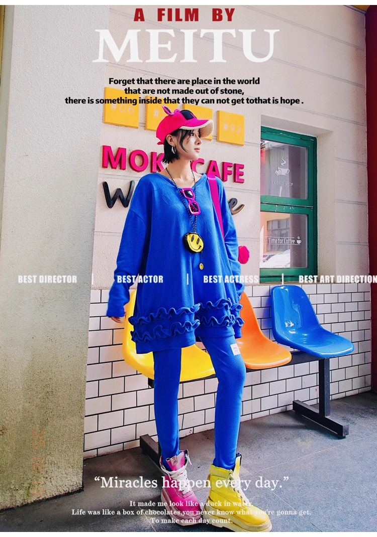 Royal Blue Ruffled Fleece Oversized Sweatshirt　X3407