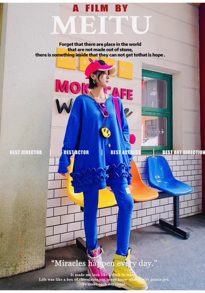 Royal Blue Ruffled Fleece Oversized Sweatshirt　X3407