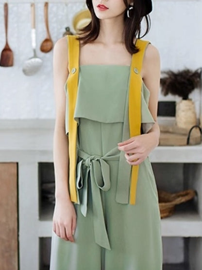 Waist Ribbon Suspender Jumpsuit X2406