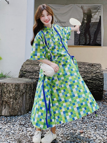 Green Mosaic Shirt Dress X2785