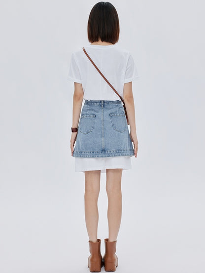 Asymmetrical design mini short denim skirt X2781