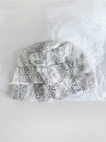 Gradient Lace Embroidered Floral Beanie　X3319