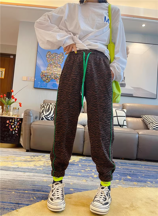 Autumn Leopard-Design High-Waist Slim-Look Drawstring Jogger Sweatpants　X3501
