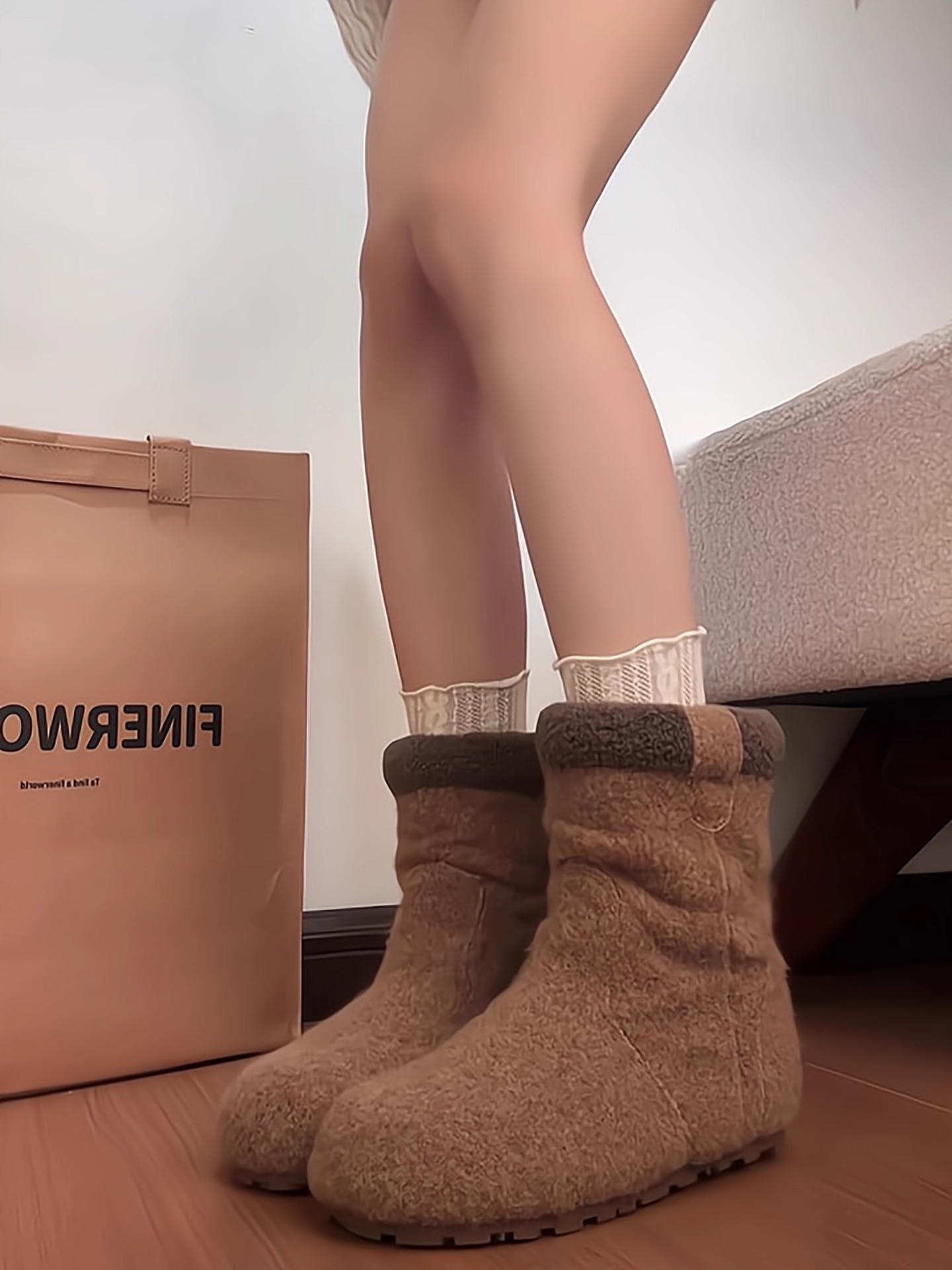 Fleece Hidden Heel Short Snow Boots　X3426