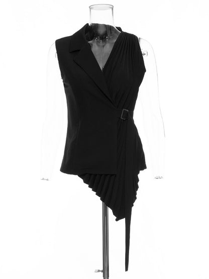 Asymmetrical pleated design vest X2714