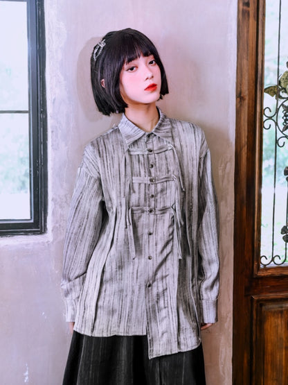 Striped asymmetrical design shirt X2831