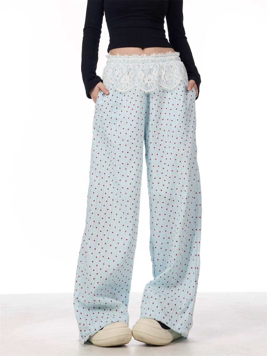 Lace Patchwork Wide-Leg Pants　X3387