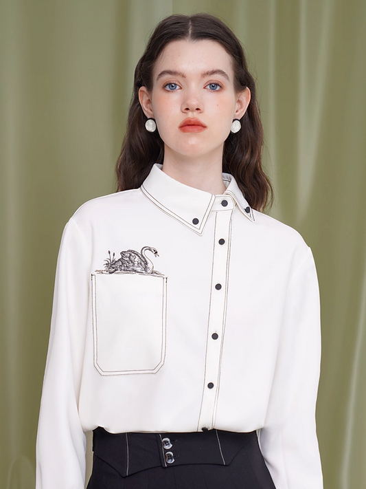 Embroidered Swan Shirt　X3346