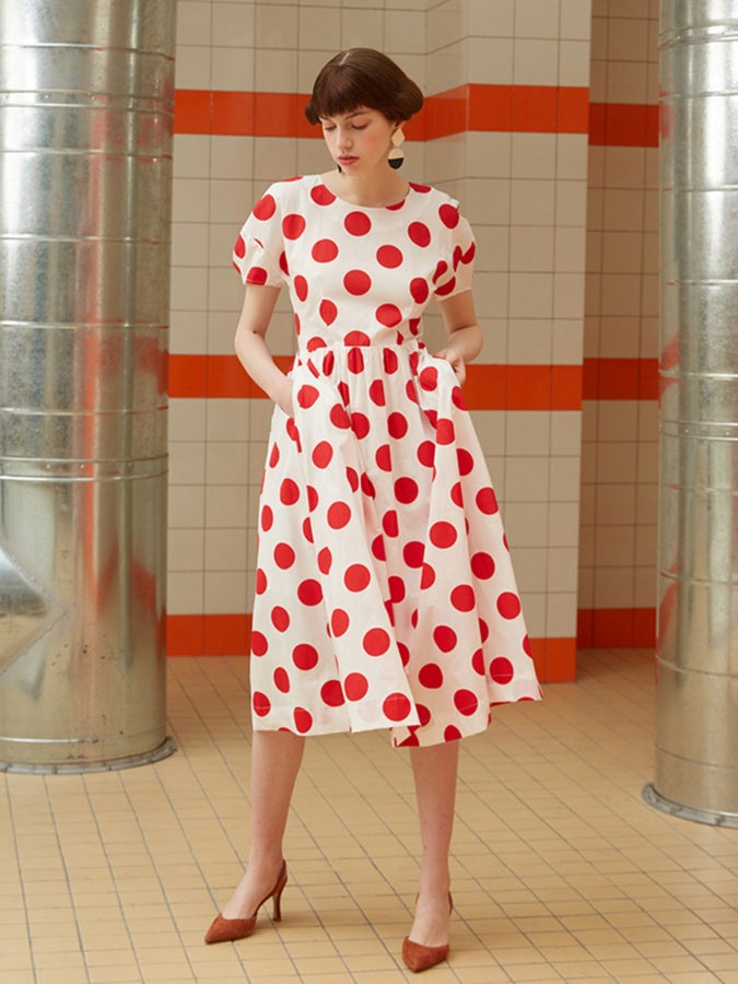 Retro Polka Dot Midi Dress X2710