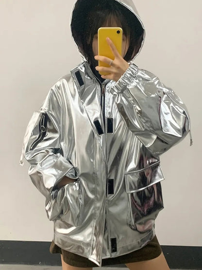 Metallic color hood jacket X2526