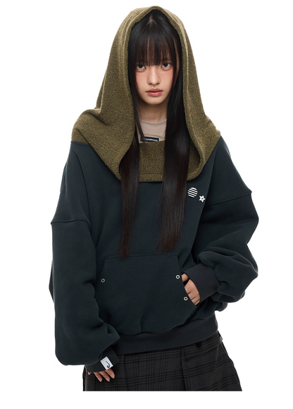 Layered-Look Off-Shoulder High-Neck Hoodie　X3485