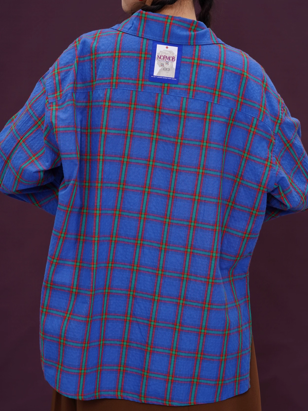 Klein Blue Plaid Retro Loose Long-Sleeve Shirt X3394