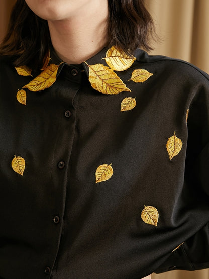 Leaf decoration lapel shirts X2508