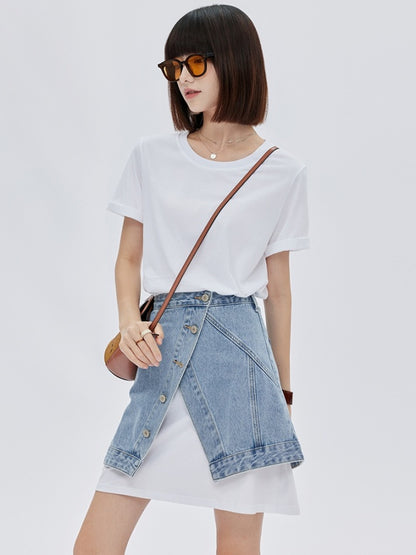 Asymmetrical design mini short denim skirt X2781