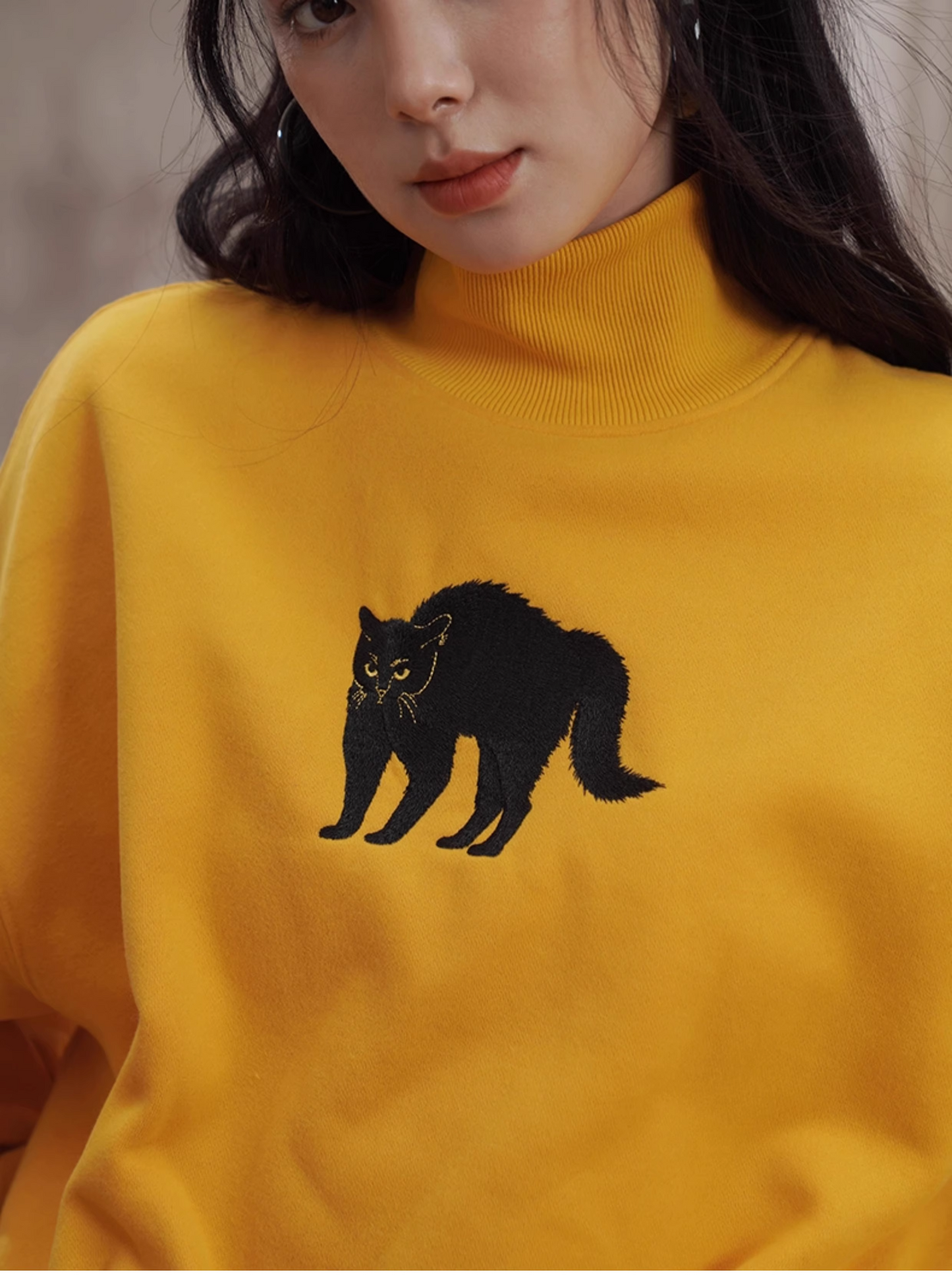 【限量庫存】黑貓刺繡復古高領衛衣 X3443