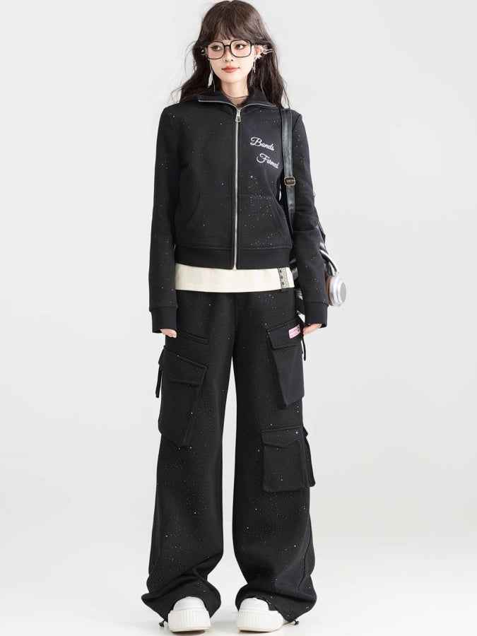 Decoration Hoodie/Loose Straight Side Pocket Pants X2981