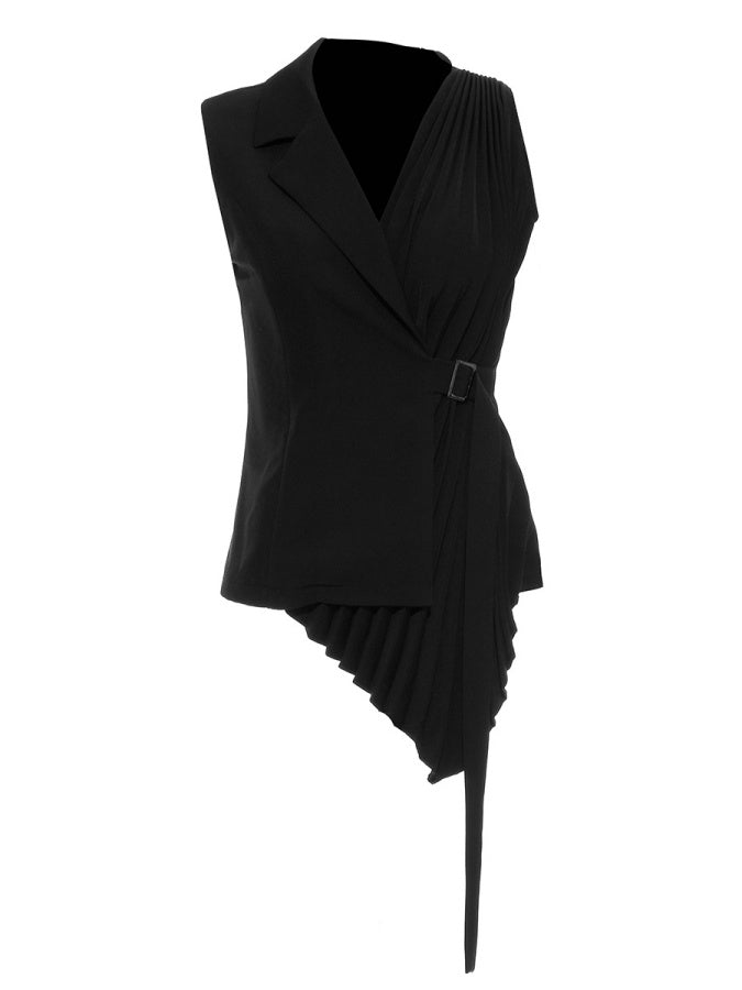 Asymmetrical pleated design vest X2714