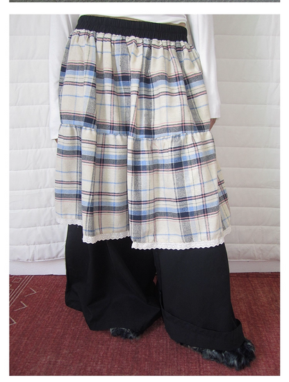Plaid Patchwork Layered Wide Pants　X3420