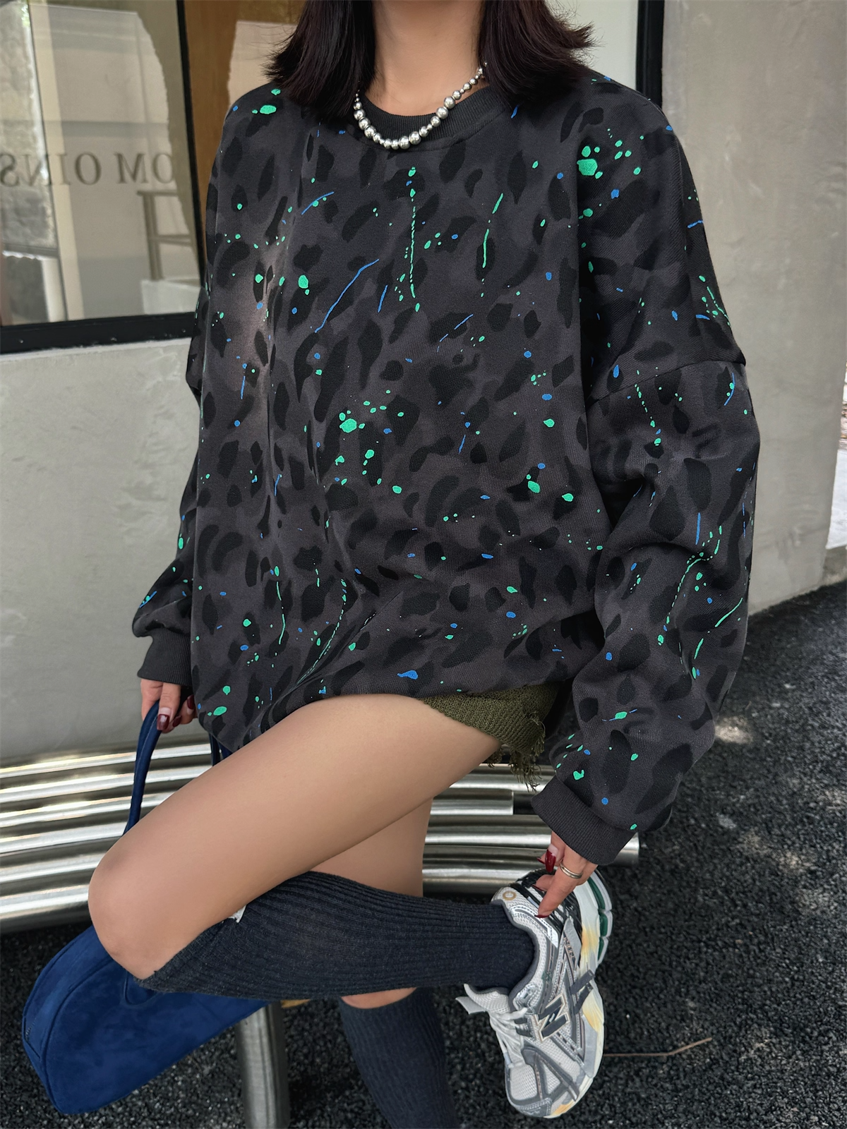 Leopard Print Oversized Sweatshirt　X3417