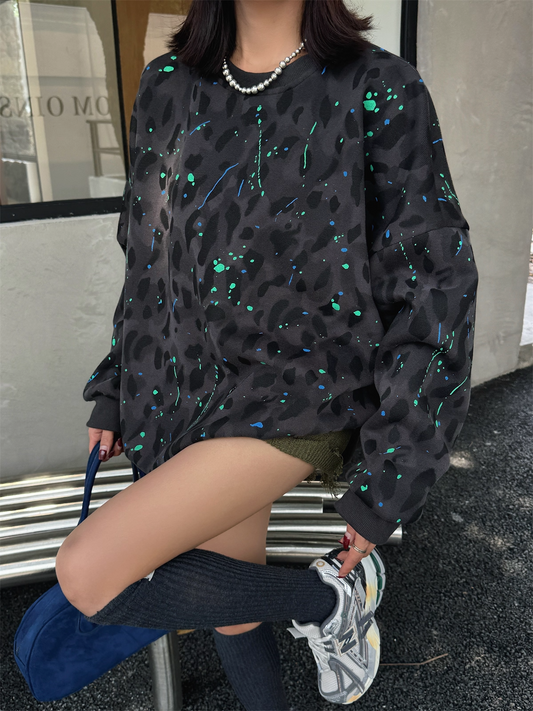 Leopard Print Oversized Sweatshirt　X3417