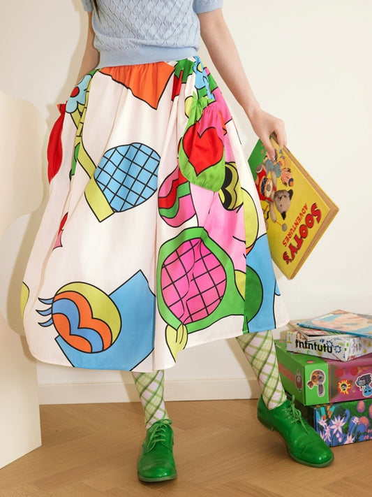 Colorful Graphic Flared Skirt X2703