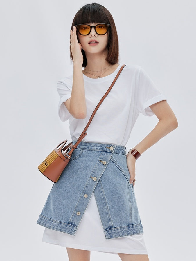 Asymmetrical design mini short denim skirt X2781