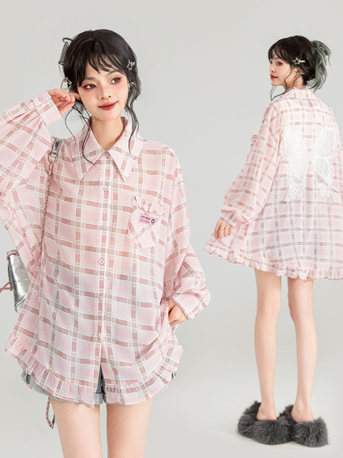 Butterfly motif oversized shirt X2733