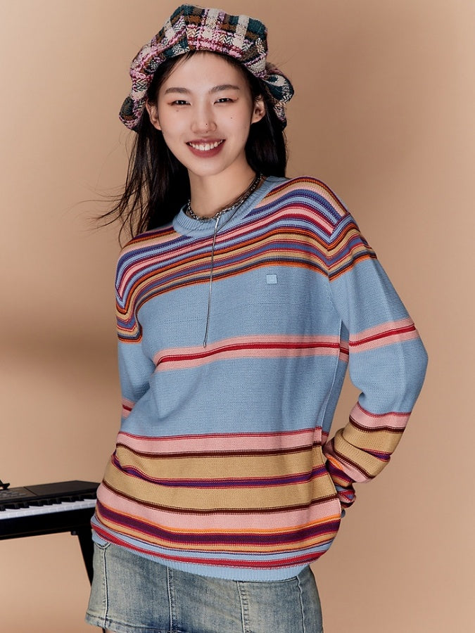 Color border knit sweater X2602