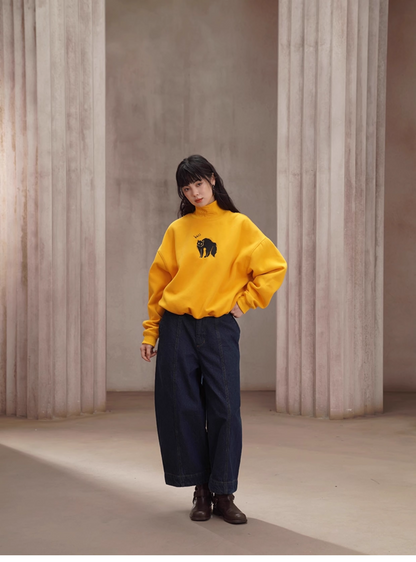 【限量庫存】黑貓刺繡復古高領衛衣 X3443