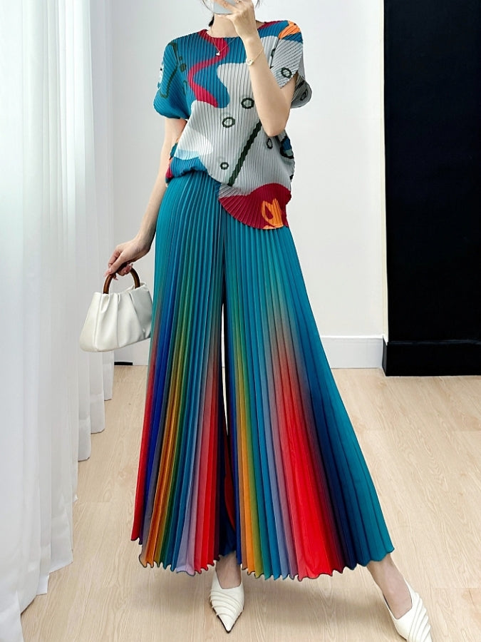 Gradient pleated pants X2328