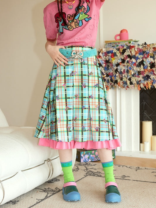 Fancy Check Pleated Skirt X2709