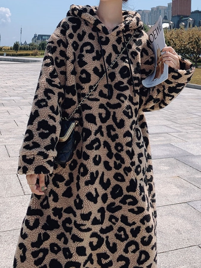 Leopard pattern hood dress X2534