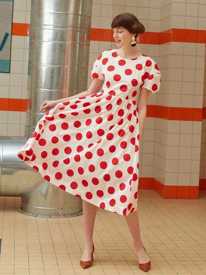 Retro Polka Dot Midi Dress X2710