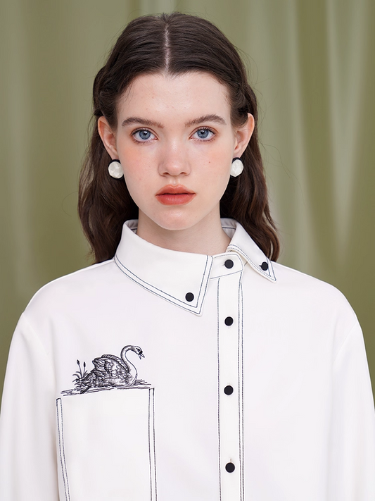 Embroidered Swan Shirt　X3346