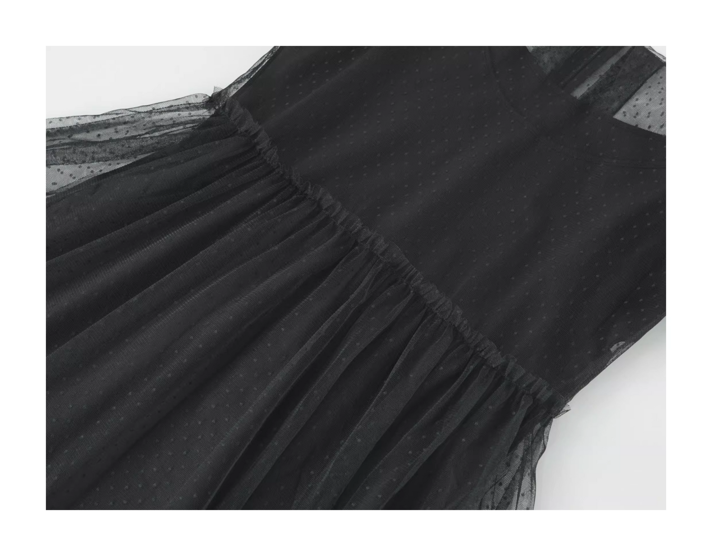 Polka Dot Tulle Puff Sleeve Dress 2-Piece Set　X3526