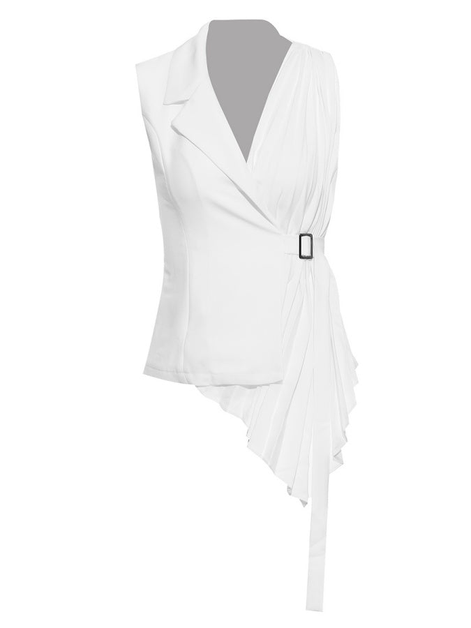 Asymmetrical pleated design vest X2714