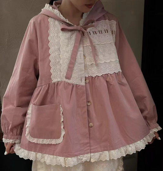 Mori Girl Style Lace Patchwork Loose Fit Coat　X3366