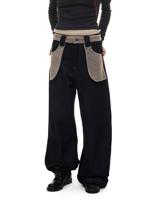 Warm Winter Retro Raw-Color Curved-Leg Denim Pants　X3486